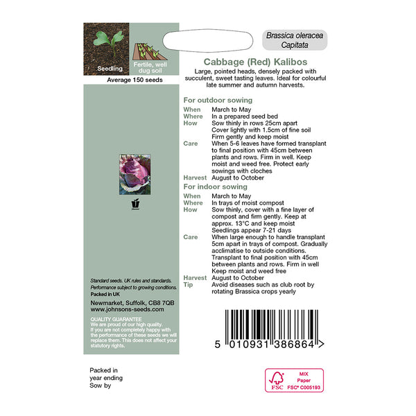 Johnson Cabbage (Red) Kalibos Seeds - DeWaldens Garden Centre