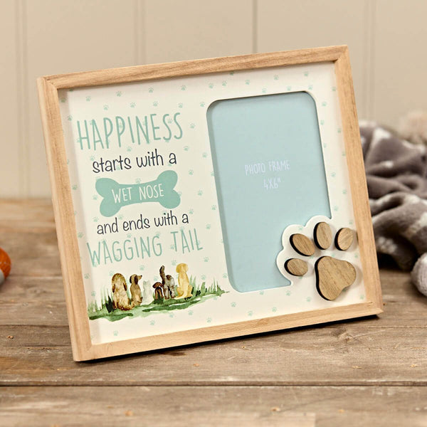 Happiness Starts with A Wet Nose Wood Photo Frame with 3D Paw - DeWaldens Garden Centre