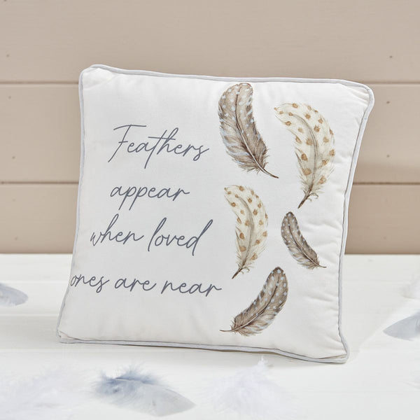 Grey Feather Memory Cushion Velour Fabric with Quote - DeWaldens Garden Centre