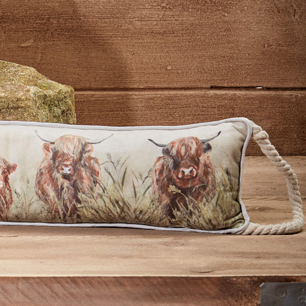 Dougal Highland Cow Draught Excluder (Velour Fabric) - DeWaldens Garden Centre