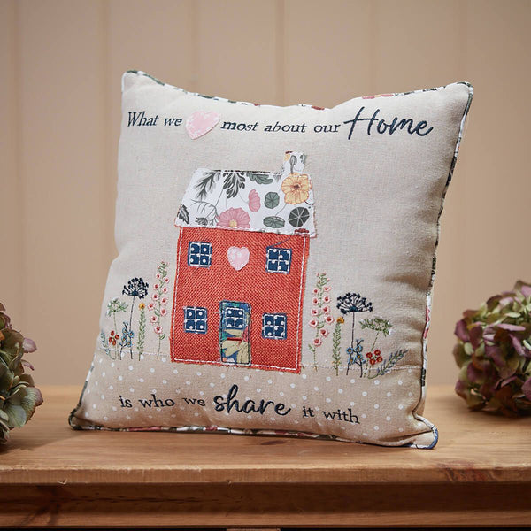 Floral Home Embroidered Appliqué House Cushion - DeWaldens Garden Centre