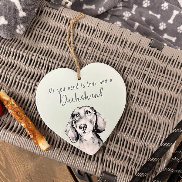 Dog Heart Hanger - All You Need (Green & Greyscale Ceramic) - DeWaldens Garden Centre