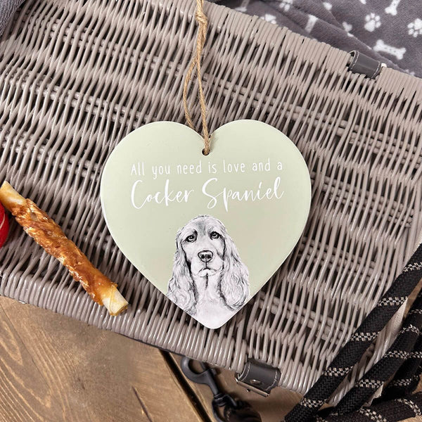Dog Heart Hanger - All You Need (Green & Greyscale Ceramic) - DeWaldens Garden Centre