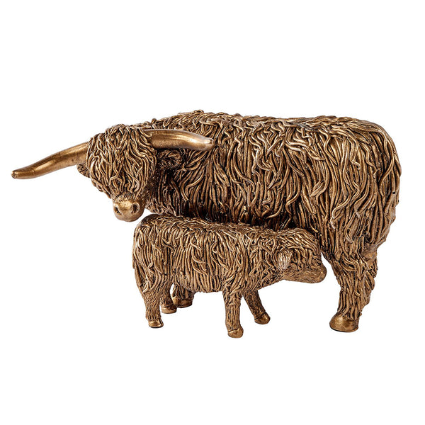 Highland Cow Mother & Child Ornament Bronze Polyresin - DeWaldens Garden Centre