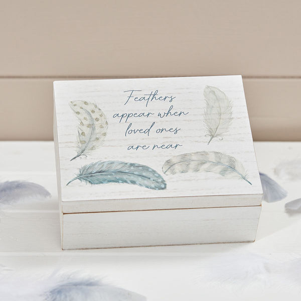 Grey Feather Memory Box White Wood - DeWaldens Garden Centre