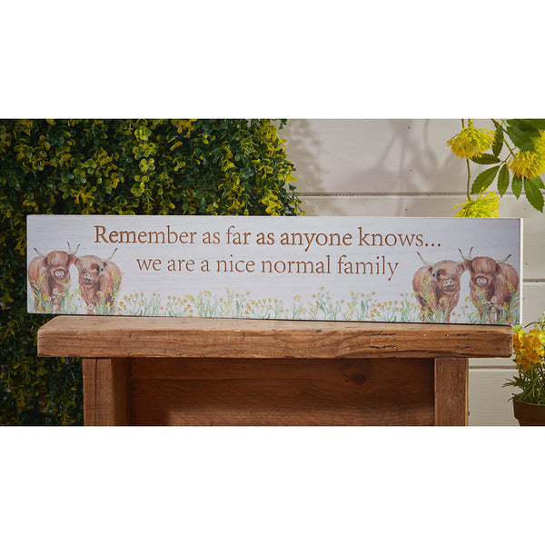 Highland Cow Floral Normal Family Long Plaque Engraved Wood - DeWaldens Garden Centre