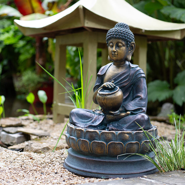 Easy Fountain Solar Day & Night Water Feature - Sitting Buddha - DeWaldens Garden Centre