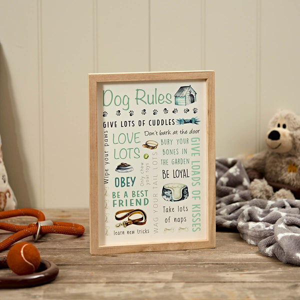 Dog Rules Printed Wood Framed Plaque - DeWaldens Garden Centre