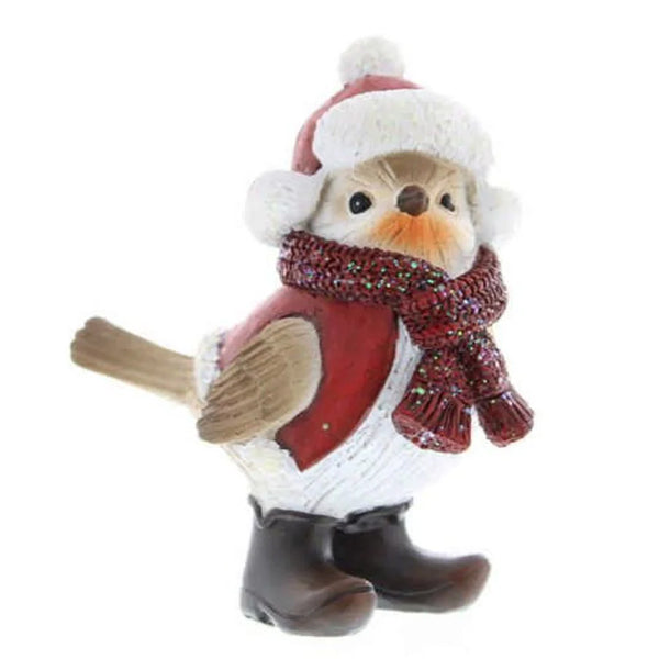 Festive 12cm Polyresin Robin with Red Scarf - DeWaldens Garden Centre