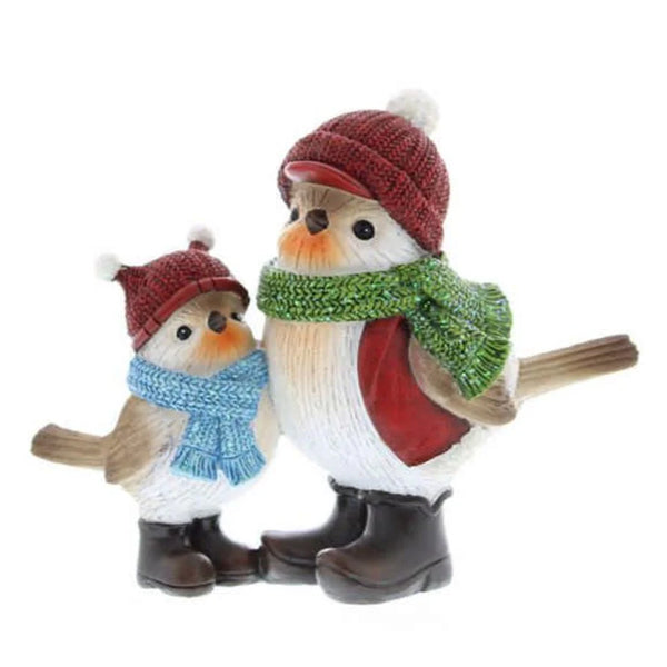 Festive 15cm Polyresin Pair Robins Wearing Red Hats - DeWaldens Garden Centre