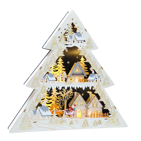 Festive 41cm Battery Operated Lit Wooden Santa Sleigh Tree Scene - DeWaldens Garden Centre