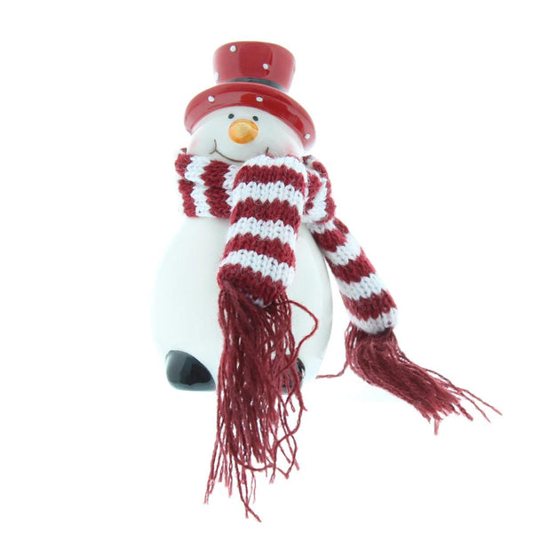 Festive 10cm Dolomite White Snowman with Red/White Scarf - DeWaldens Garden Centre