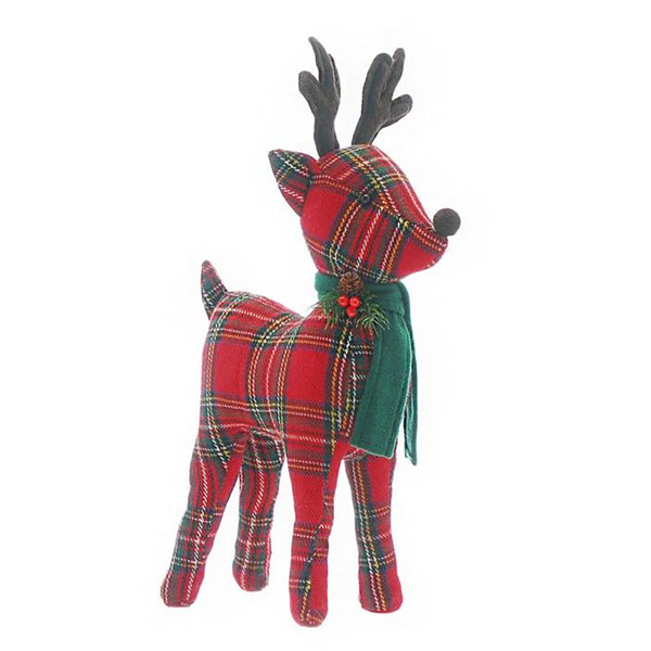 Festive 38cm Red Tartan Reindeer - DeWaldens Garden Centre