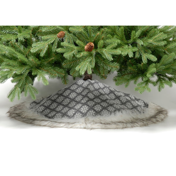 Festive 100cm Grey & White Fair Isle Pattern Tree Skirt - DeWaldens Garden Centre
