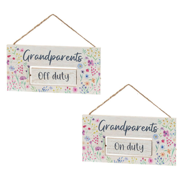 Grandparents Off & On Duty Pretty Flowers Spin Wood Plaque - DeWaldens Garden Centre