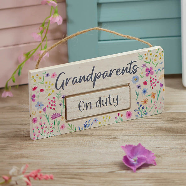 Grandparents Off & On Duty Pretty Flowers Spin Wood Plaque - DeWaldens Garden Centre