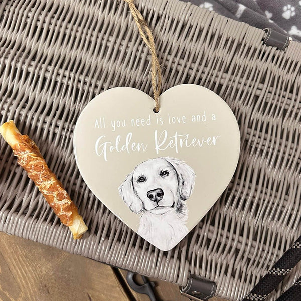 Dog Heart Hanger - All You Need (Green & Greyscale Ceramic) - DeWaldens Garden Centre