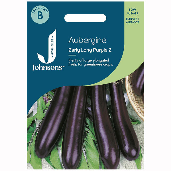 Johnsons Aubergine Early Long Purple 2 Seeds - DeWaldens Garden Centre