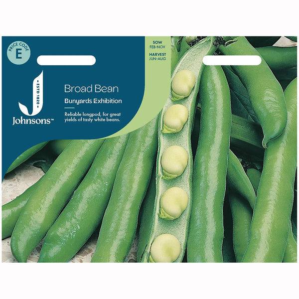 Johnsons Broad Bean Bunyards Exhibition Seeds - DeWaldens Garden Centre