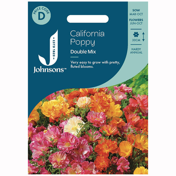 Johnsons California Poppy Double Mixed Seeds - DeWaldens Garden Centre