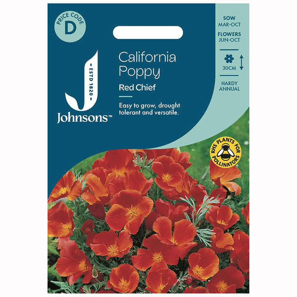 Johnsons California Poppy Red Chief Seeds - DeWaldens Garden Centre