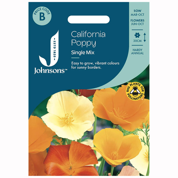 Johnsons California Poppy Single Mixed Seeds - DeWaldens Garden Centre