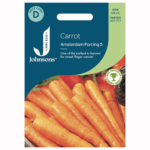 Johnsons Carrot Amsterdam Forcing 3 Seeds - DeWaldens Garden Centre