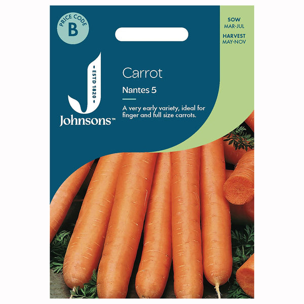 Johnsons Carrot Nantes 5 Seeds - DeWaldens Garden Centre