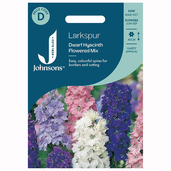 Johnsons Larkspur Dwarf Hyacinth Flowered Mixed Seeds - DeWaldens Garden Centre