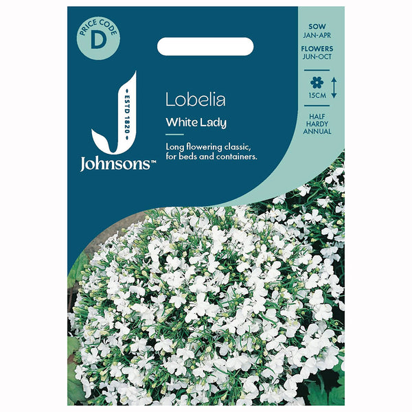 Johnsons Lobelia White Lady Seeds - DeWaldens Garden Centre