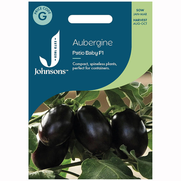 Johnsons Aubergine Patio Baby F1 Seeds - DeWaldens Garden Centre