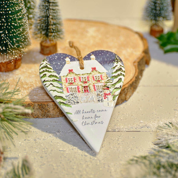 Christmas Cottage All Hearts Come Home Ceramic Heart Hanger - DeWaldens Garden Centre