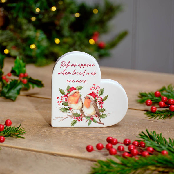 Robins Appear Ceramic When Loved Ones Are Near Ceramic Heart Block - DeWaldens Garden Centre