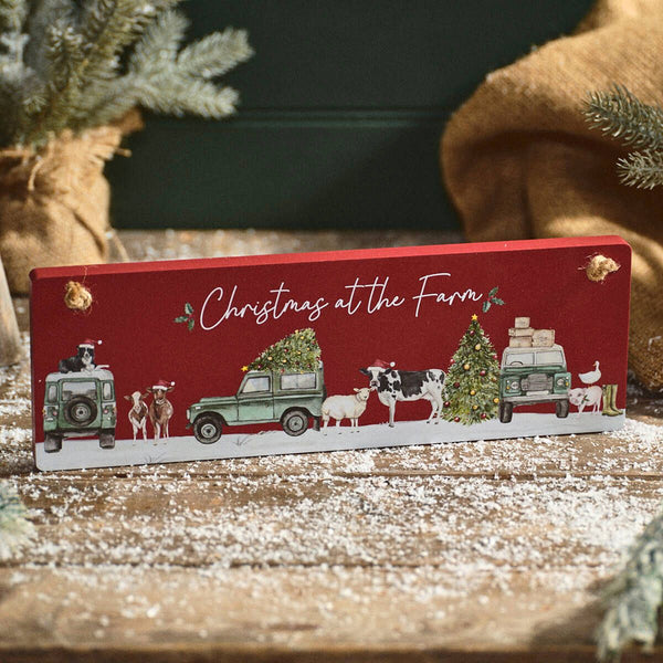 Christmas At The Farm Red Hanging Wood Plaque - DeWaldens Garden Centre