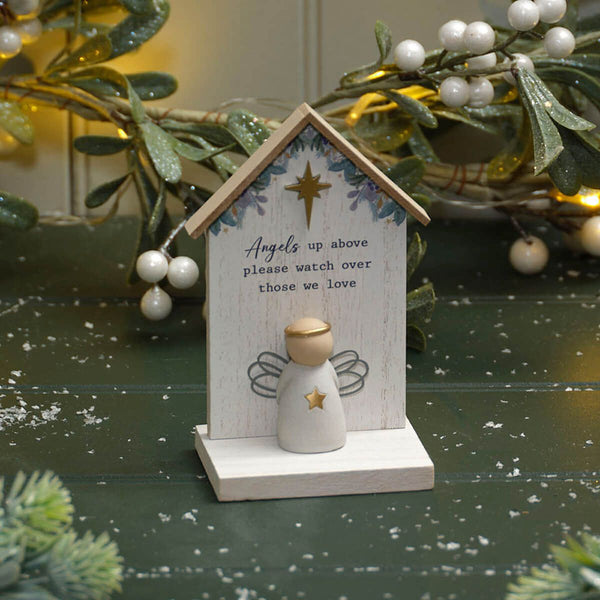 With Love At Christmas - Angels Up Above Wood Block With Resin Angel - DeWaldens Garden Centre