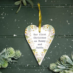 With Love At Christmas Raised Design With Gold Ceramic Heart Hanger - DeWaldens Garden Centre