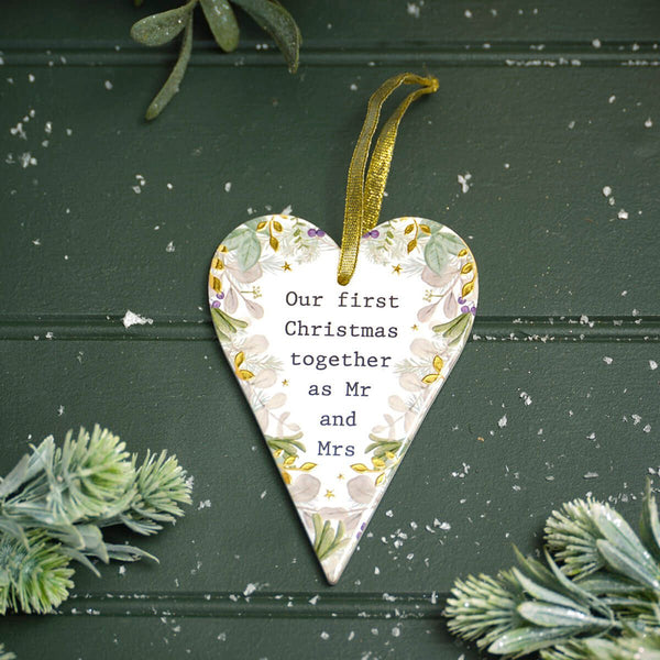 With Love At Christmas Raised Design With Gold Ceramic Heart Hanger - DeWaldens Garden Centre