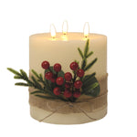 Straits LED Ivory Candle with Berry Decoration - DeWaldens Garden Centre