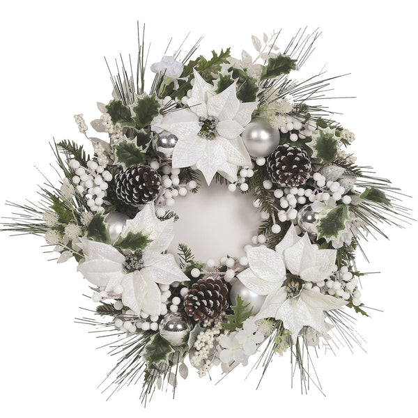 Straits Poinsettia Wreath with Berries & Pine Cones - DeWaldens Garden Centre