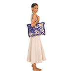 Powder Fringed Box Tote Bag - China Blue Blooms - DeWaldens Garden Centre