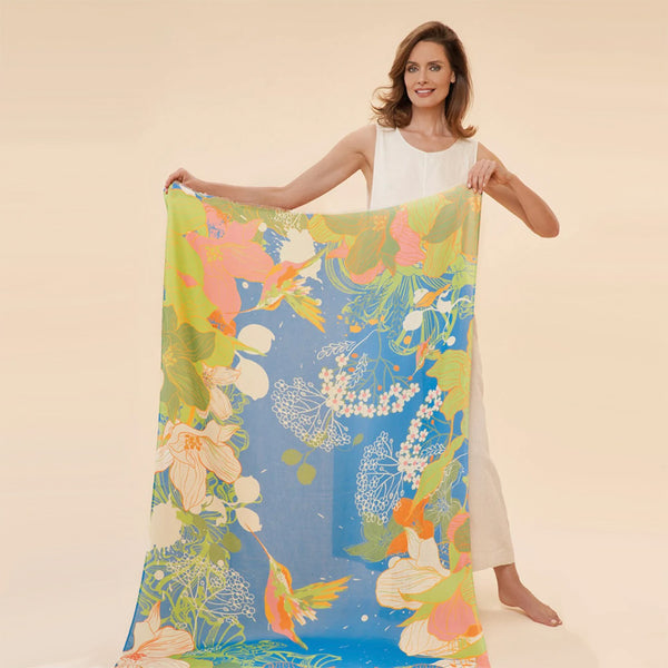 Powder Printed Hummingbird Scarf - Denim - DeWaldens Garden Centre