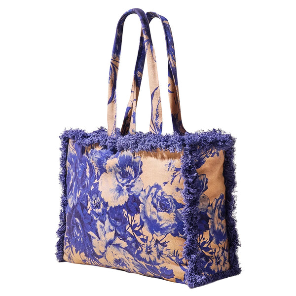 Powder Fringed Box Tote Bag - China Blue Blooms - DeWaldens Garden Centre