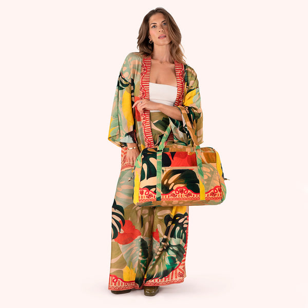 Powder Exotic Leaves Luxury Weekend Bag - DeWaldens Garden Centre