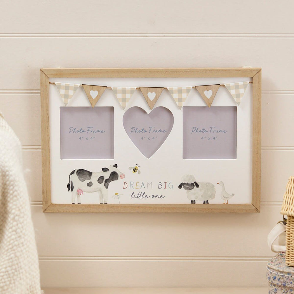 Mini Farm Dream Big Little One - Wood Triple Photo Frame with Bunting ...