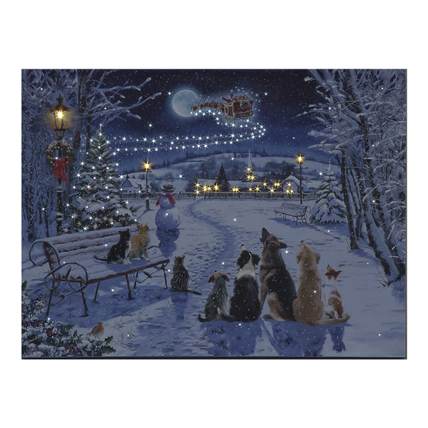 Snowtime Fibre Optic Christmas Canvas (Battery Operated) - DeWaldens Garden Centre