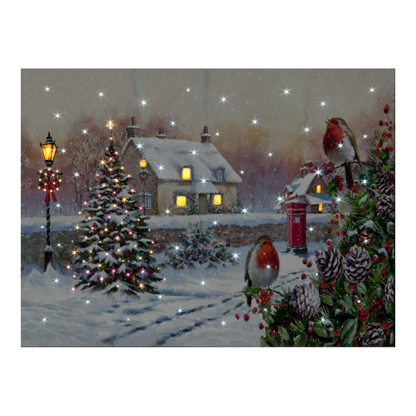 Snowtime Fibre Optic Christmas Canvas (Battery Operated) - DeWaldens Garden Centre