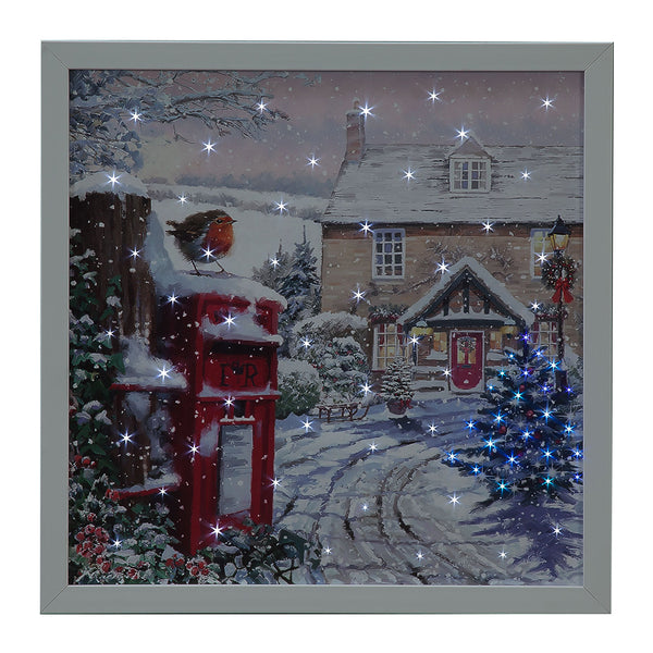 Snowtime Fibre Optic Christmas Canvas (Battery Operated) - DeWaldens Garden Centre