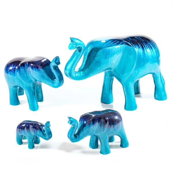 Tilnar Art Brushed Aqua Elephant - Trunk Up - DeWaldens Garden Centre