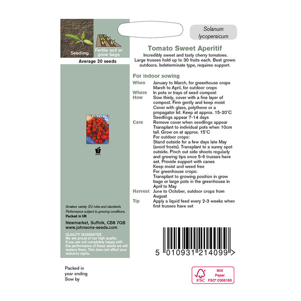 Johnsons Tomato Sweet Aperitif Seeds - DeWaldens Garden Centre