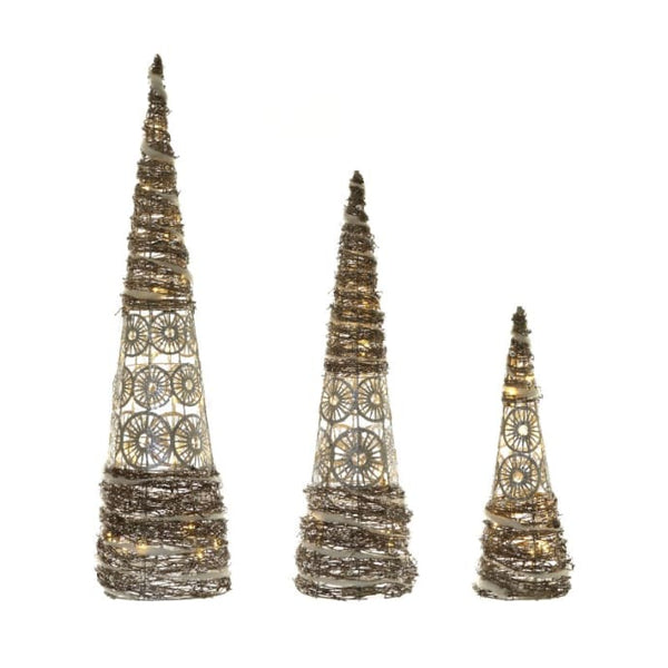 'Heaven Sends' Set Of 3 Light-Up Rattan Cone Trees | DeWaldens Garden Centre